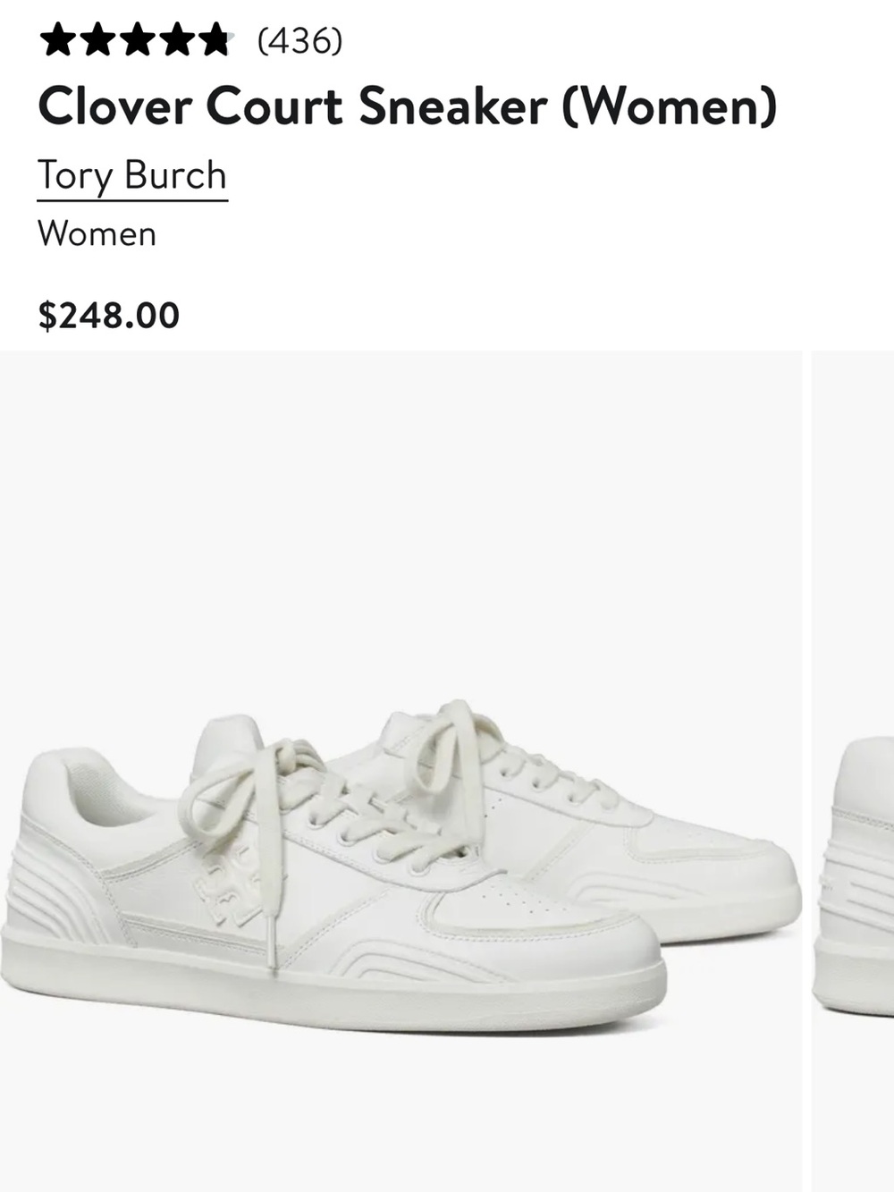 NEW NIB Tory Burch Clover Court Sneaker in Titanium White Size 10 Nappa Leather - Picture 4 of 16